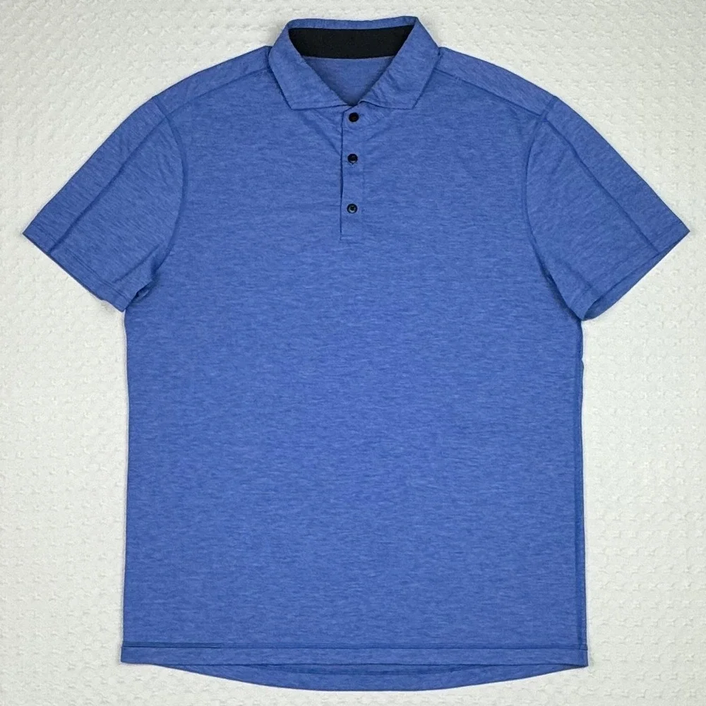 Lululemon Polo Shirt Golf Athleisure Men XL Blue Heather Athletic Stretch Casual